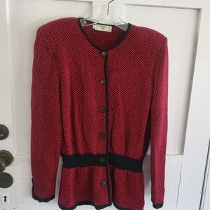 Valentino Red and Black Chevron Cardigan